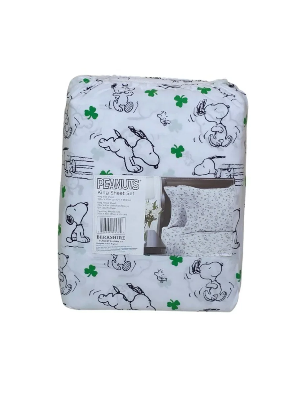 Peanuts Snoopy King Sheet Set Shamrock St Patrick's Day By Berkshire Spring
